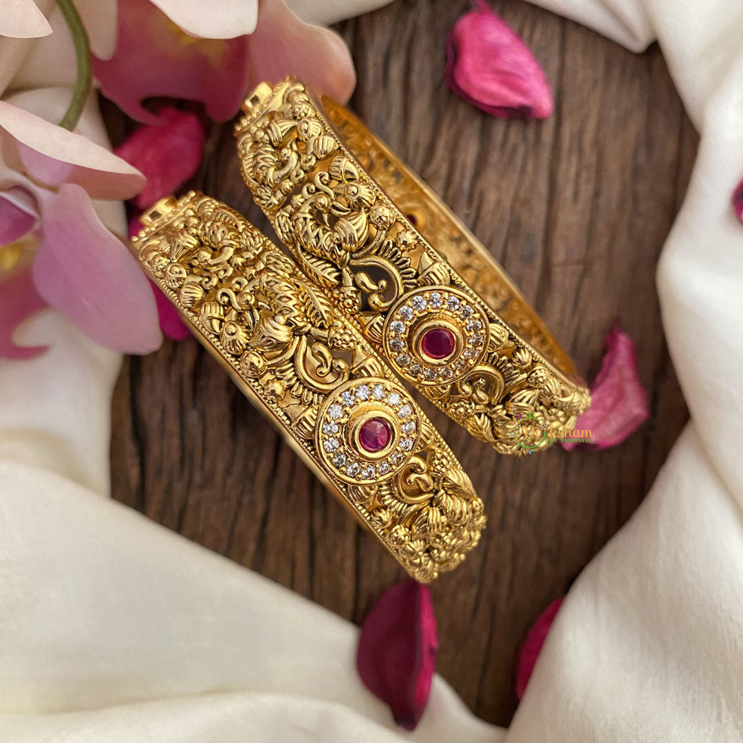 Vriksham Antique Gold Look Alike Bangles-Red-G16519