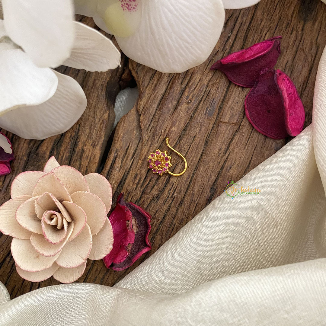 Vriksham Exquisite Floral AD Stone Nath/Nose pin-Red-G17412