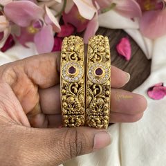 Vriksham Antique Gold Look Alike Bangles-Red-G16519