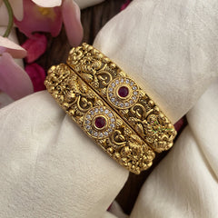 Vriksham Antique Gold Look Alike Bangles-Red-G16519