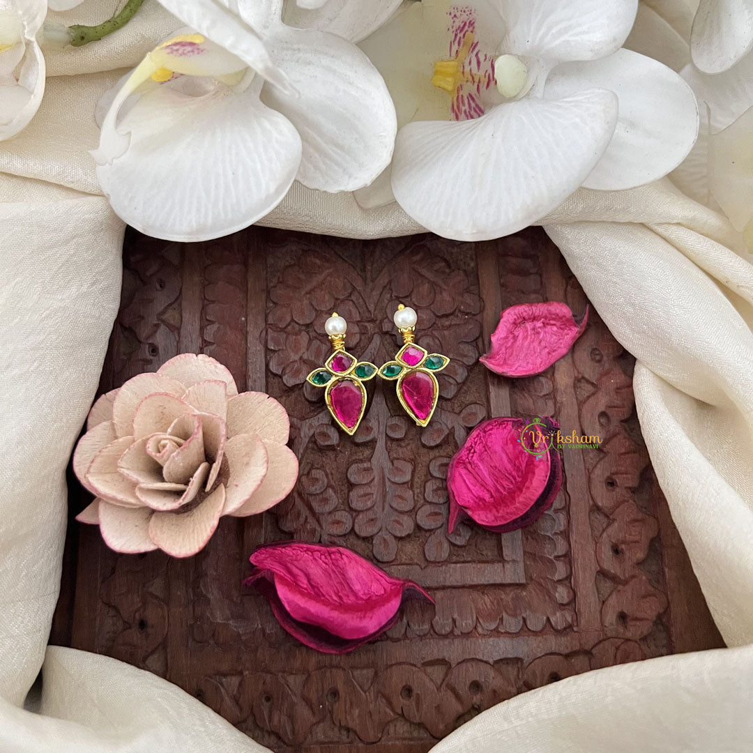 Vriksham Gulab Drop Bugdi Kundan Jadau Press Bugadi-Red Green-Pearl-J3502