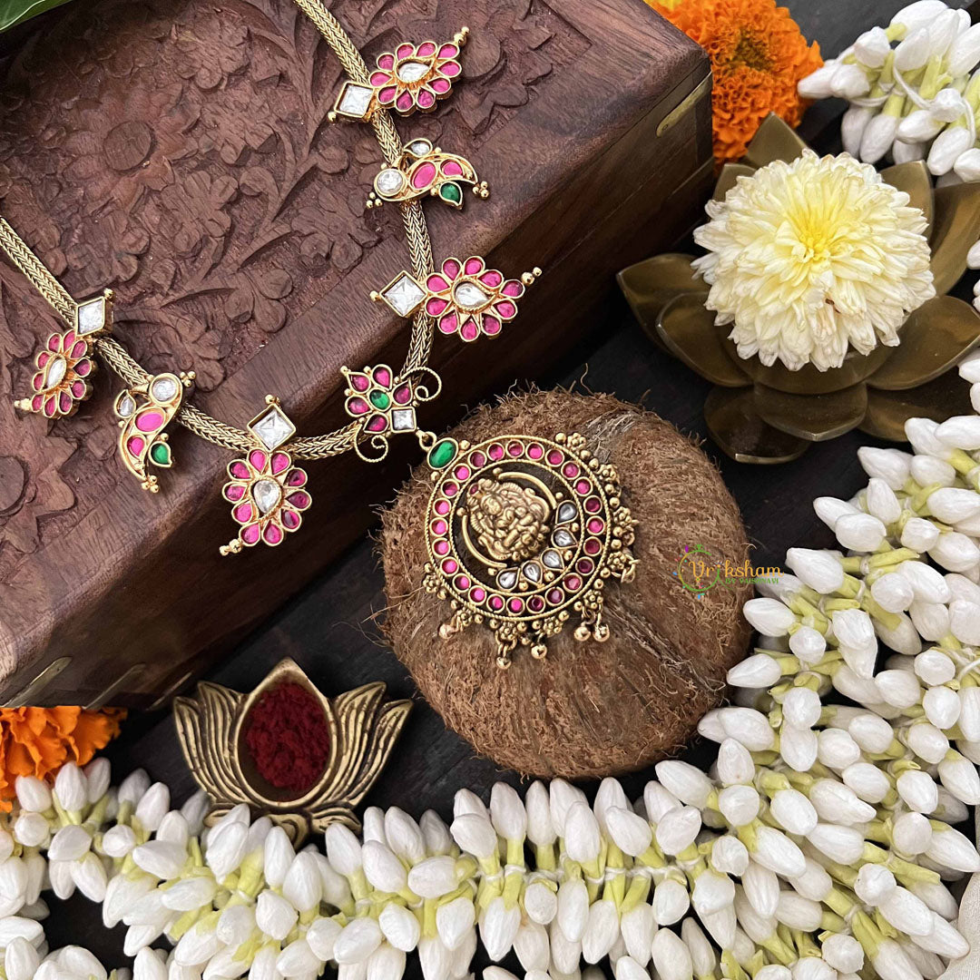 Vriksham Designer Round Lakshmi Pendant 1 gm Gold Finish Hasli-Gold Bead-G20323