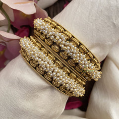 Vriksham Gold Look Alike Cluster Pearl Bangles-G16520