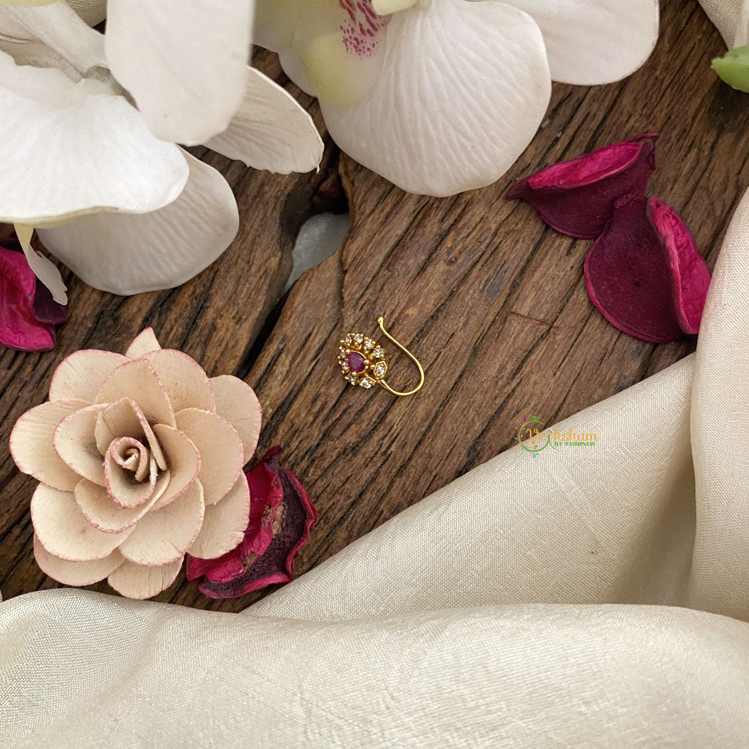 Vriksham Designer AD Stone Nath/Nose pin-Red White-G17418