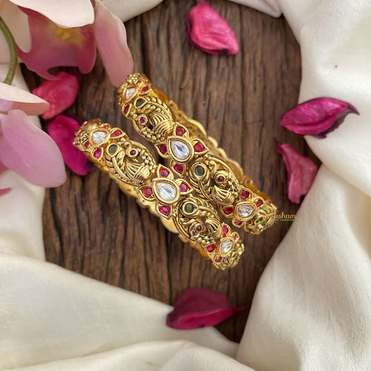 Vriksham Premium Gold Look Alike Peacock Bangles-Red Green-G16523