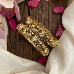 Vriksham Premium Gold Look Alike Peacock Bangles-Green-G16524