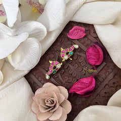 Vriksham Peacock Grace Kundan Jadau Press Bugadi-Red Green & White-J3504