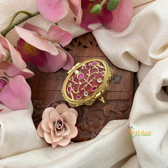 Vriksham Classic Fancy AD Stone Kumkum Box-Oval- Red-G22432