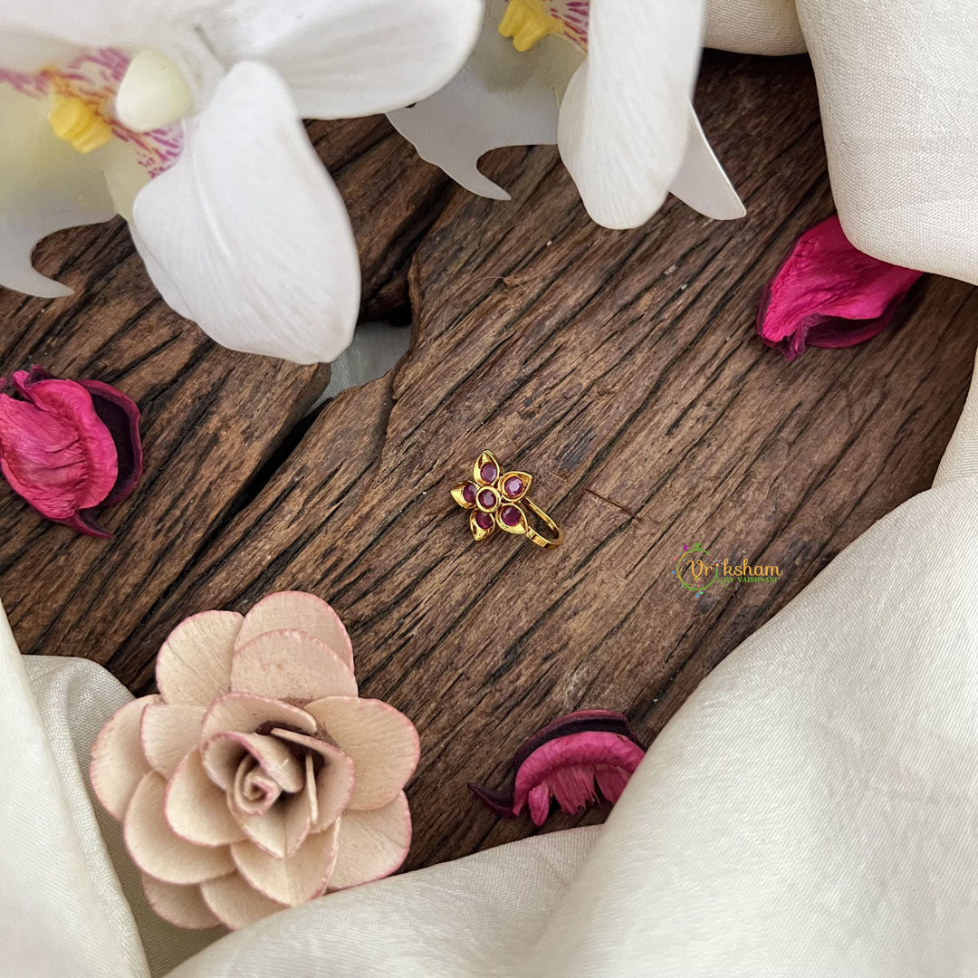 Vriksham Flower Golden Naths/Nose pin-Red-G18634