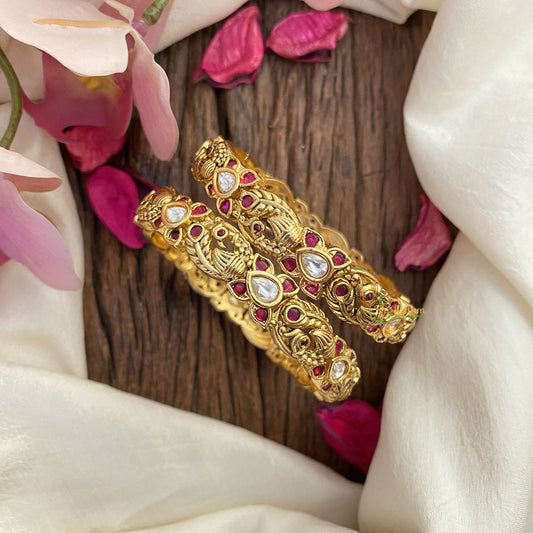 Vriksham Premium Gold Look Alike Peacock Bangles-Red-G16525