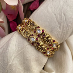 Vriksham Premium Gold Look Alike Peacock Bangles-Red-G16525