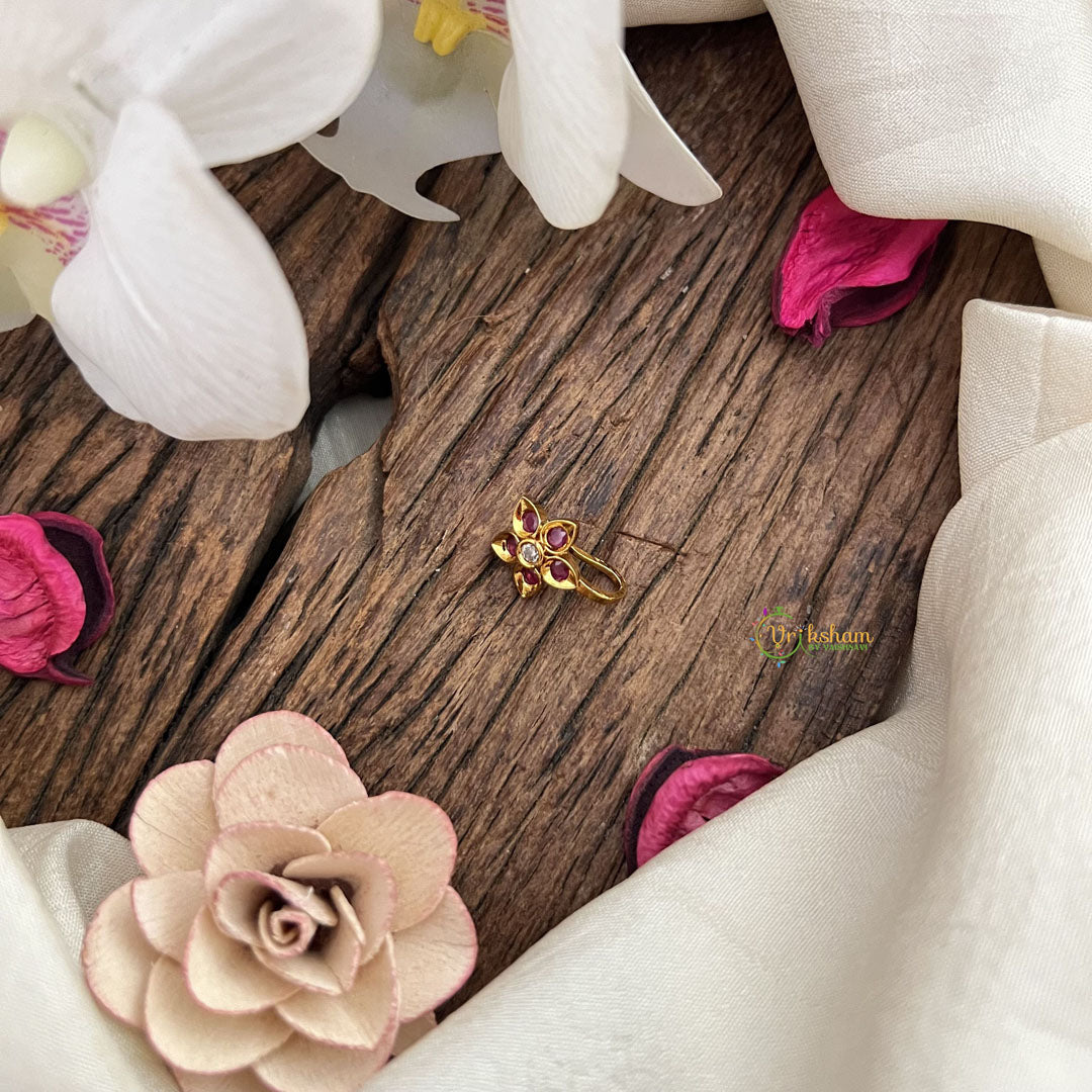 Vriksham Flower Golden Naths/Nose pin-White Red-G18635