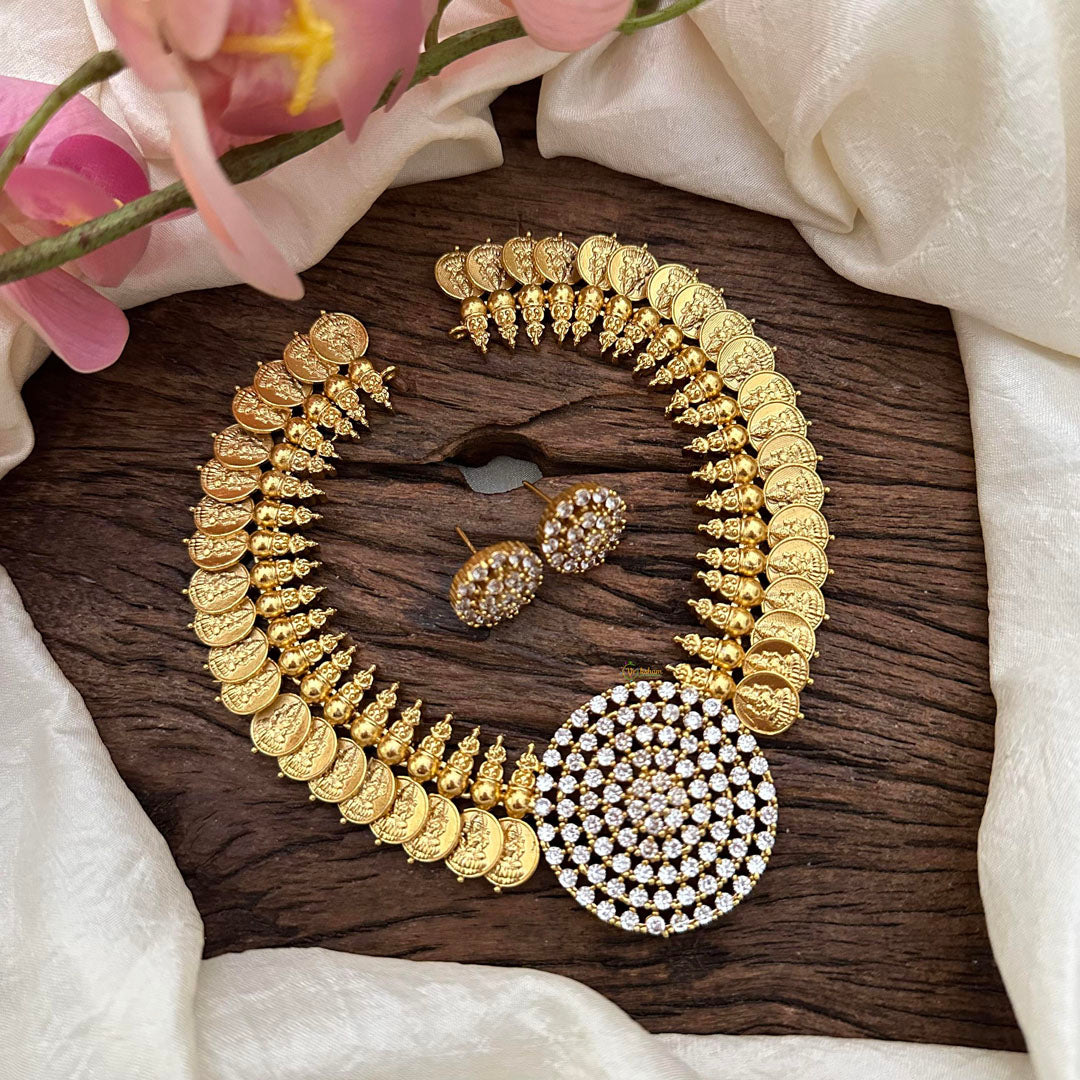 Designer Ad Stone Lakshmi Coin Short Neckpiece-G13293