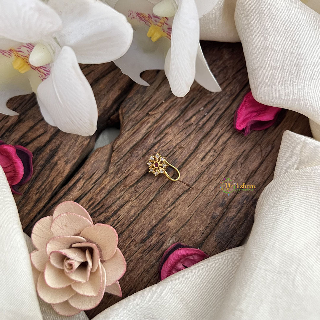 Vriksham Flower Golden Naths/Nose pin-Red White-G18651