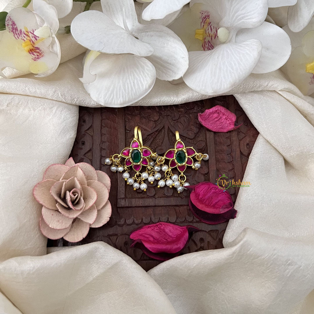 Vriksham Floral Style Press Kundan Jadau Bugadi-Red Green-Pearl-J3494