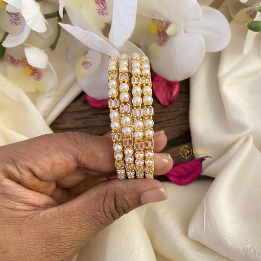 Vriksham Premium AD Pearl Bangles-Gold-G16531