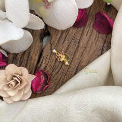 Vriksham Floral AD Stone Nath/Nose pin-Pearl-Red-G17340
