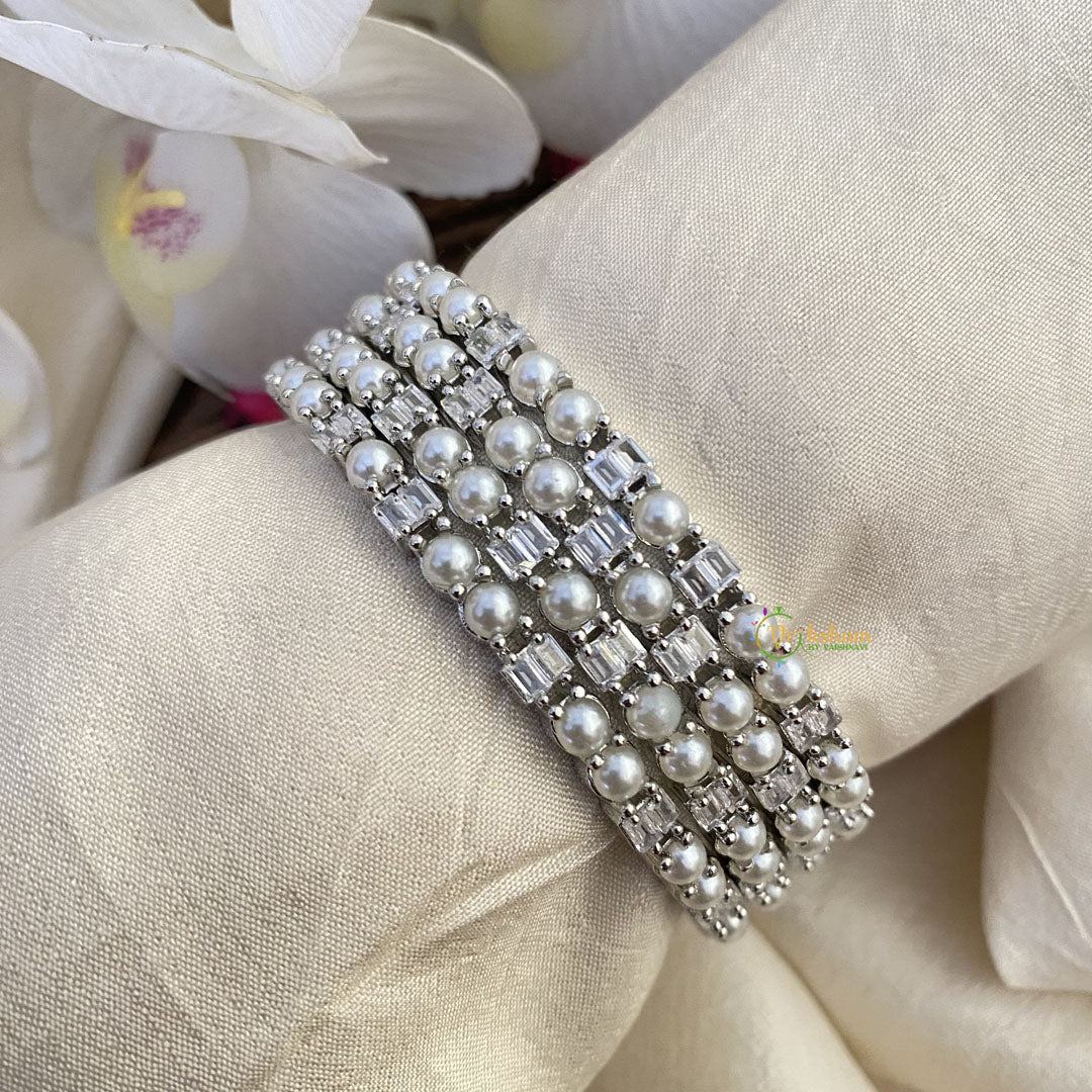 Vriksham Premium AD Pearl Bangles-Silver-G16532