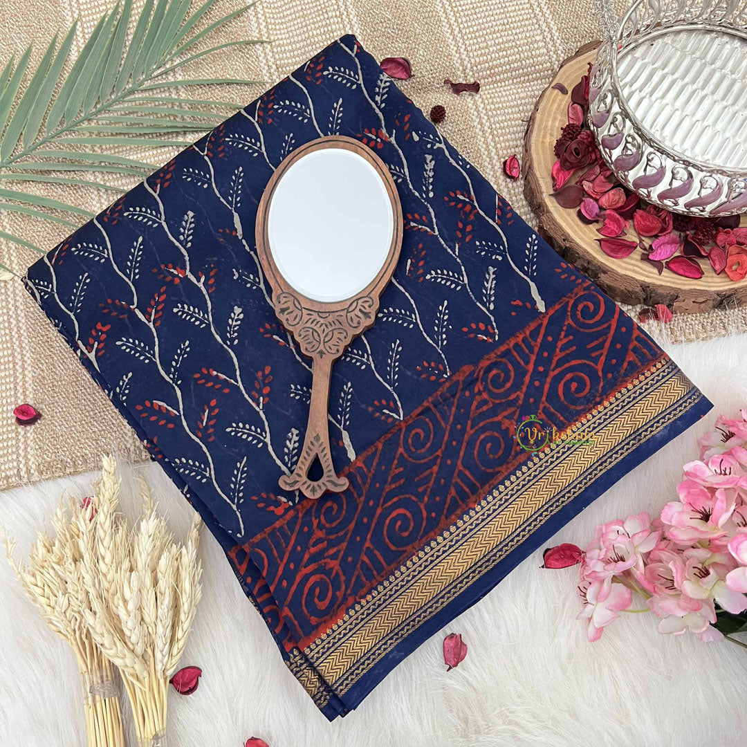 Vriksham Royal Blue Maheshwari Silk Cotton Saree-Handloom Maheshwari Saree-VS4943