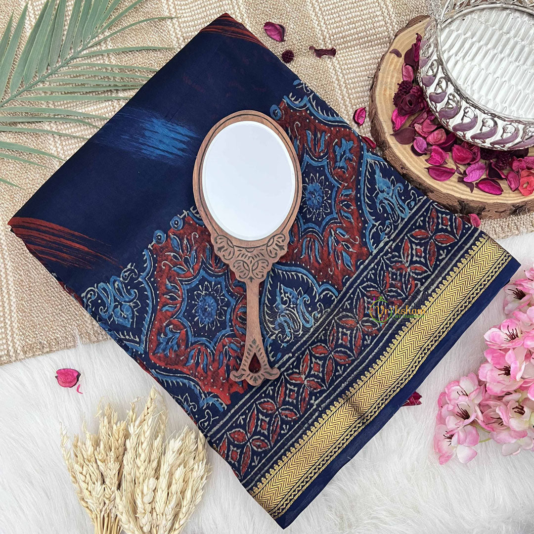 Vriksham Classic Blue & Red Design Maheshwari Silk Cotton Saree-Handloom Maheshwari Saree-VS4945