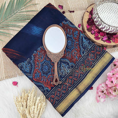 Vriksham Classic Blue & Red Design Maheshwari Silk Cotton Saree-Handloom Maheshwari Saree-VS4945