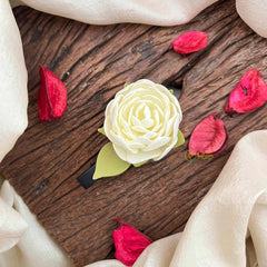 Vriksham Single White Rose Hair Clips Flower Accessories-KH1397