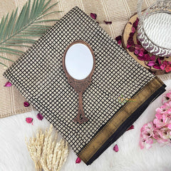 Vriksham Black & White Square Design Maheshwari Silk Cotton Saree-Handloom Maheshwari Saree-VS4948