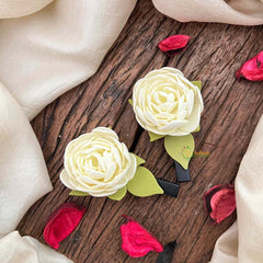 Vriksham Twin White Rose Hair Clips Flower Accessories-KH1396