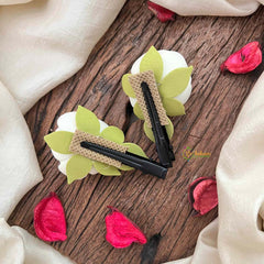 Vriksham Twin White Rose Hair Clips Flower Accessories-KH1396