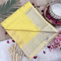 Vriksham Light Yellow Maheshwari Silk Cotton Saree-Handloom Maheshwari Saree-VS4936