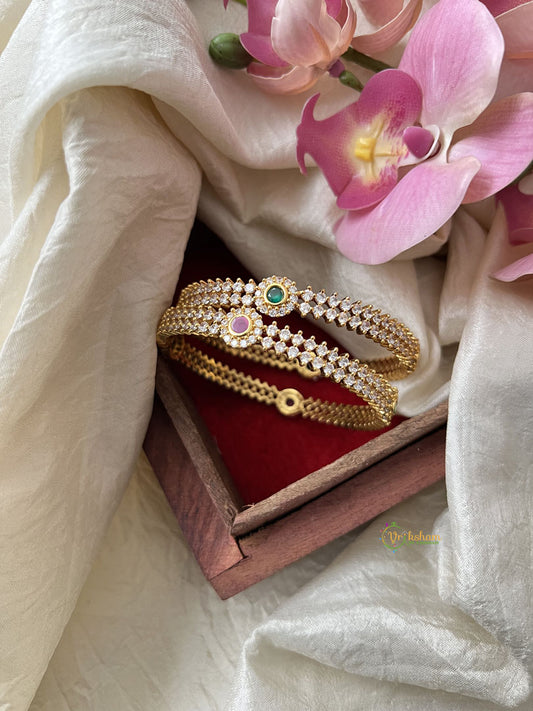 Gold Look Alike AD Stone Bangle Set -White Green Red -Bridal Bangle - G11943