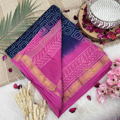 Vriksham Blue & Pink Square Design Maheshwari Silk Cotton Saree-Handloom Maheshwari Saree-VS4947