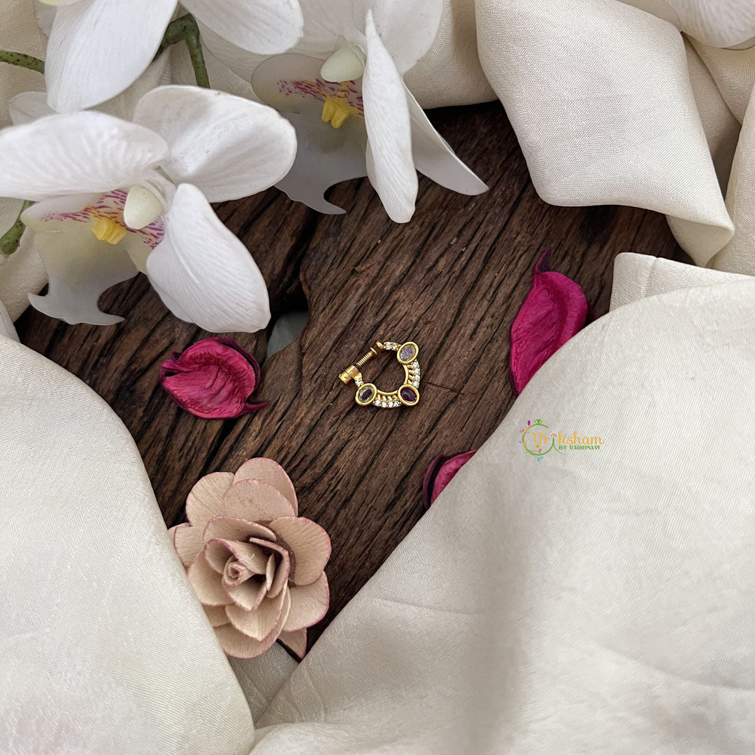 Vriksham Designer Oval Naths/Nose pin-Red White-G18715