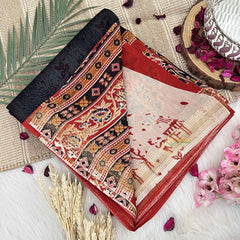 Vriksham Black With Red Maheshwari Cotton Silk Saree-Handloom-VS4930