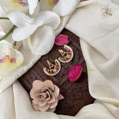 Vriksham Half Moon & Diya With Pearl Kundan Jadau Press Bugadi-Red White & Green-J3527