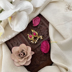 Vriksham Golden Pear Drop Style Kundan Jadau Press Bugadi-Red-Pearl-J3519