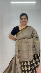 Vriksham Black & White Square Design Maheshwari Silk Cotton Saree-Handloom Maheshwari Saree-VS4948