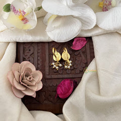 Vriksham Golden Pear Drop Style Kundan Jadau Press Bugadi-Red-Pearl-J3519