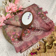 Onion Pink Sita Ramam Floral Crush Organza Saree-Handloom-VS3498