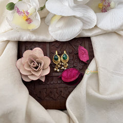 Vriksham Golden Pear Drop Style Kundan Jadau Press Bugadi-Green-Pearl-J3520