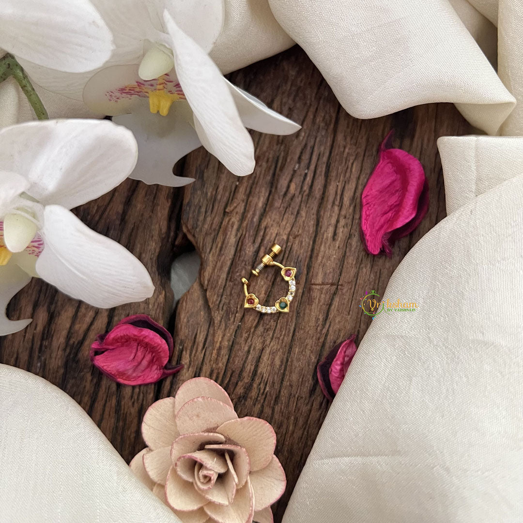 Vriksham Designer Heart style Naths/Nose pin-Red White & Green-G18696