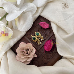 Vriksham Golden Pear Drop Style Kundan Jadau Press Bugadi-Green-Pearl-J3520