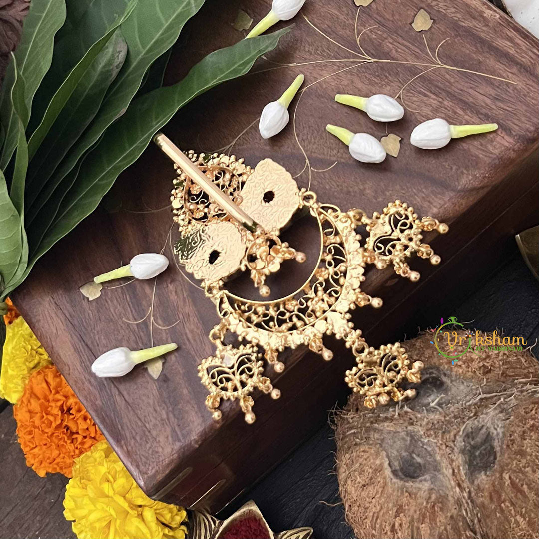 Vriksham Half Moon With Peacock Design 1 Gram Gold Jad Billai-G20329