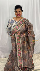 Blackish Grey Sita Ramam Floral Crush Organza Saree-Handloom-VS3868