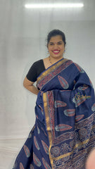 Vriksham Navy Blue & Leaf  Design Maheshwari Silk Cotton Saree-Handloom Maheshwari Saree-VS4946