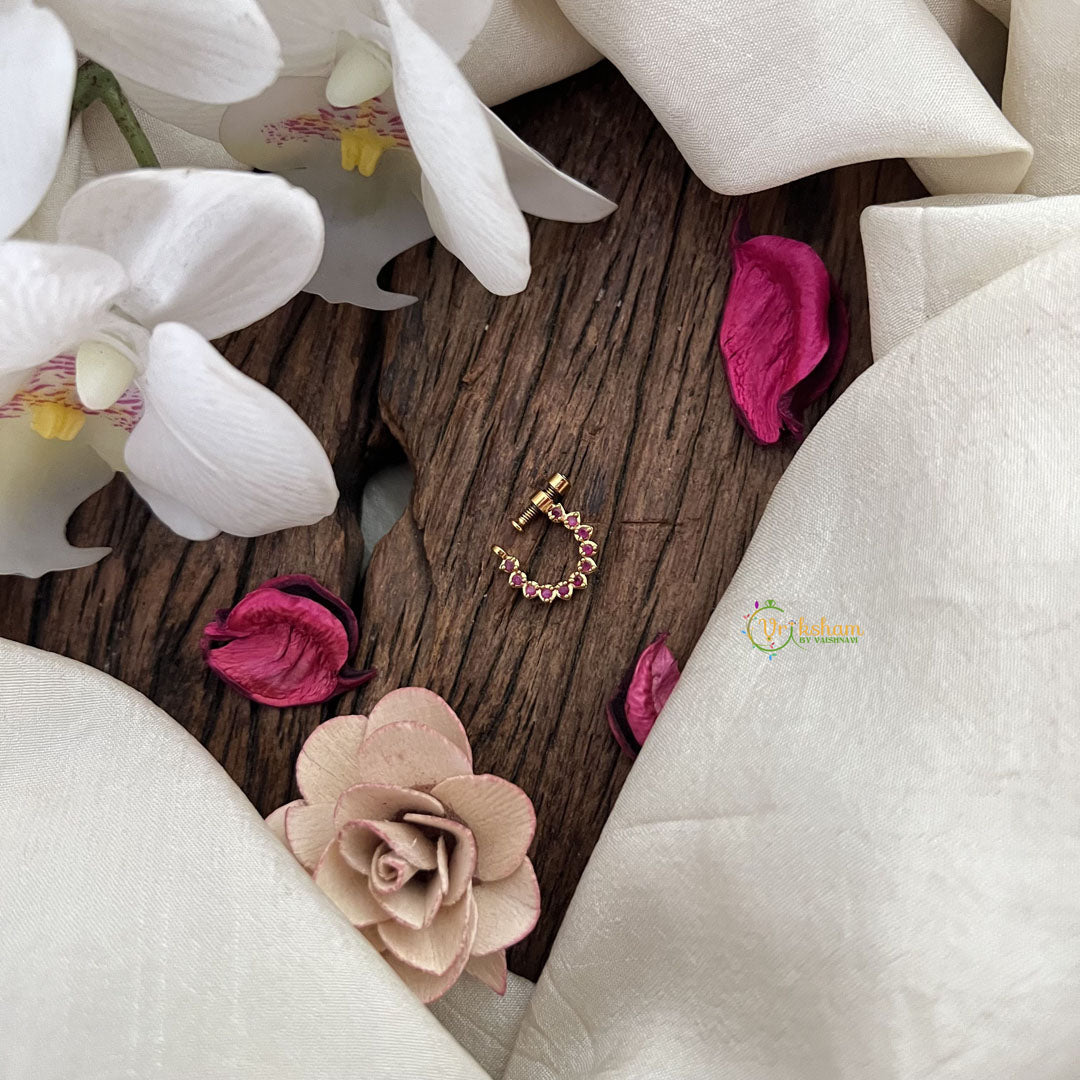 Vriksham Half Round Naths/Nose pin-Red-G18700