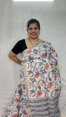 Vriksham White & Pitch Floral Maheshwari Silk Cotton Saree-Handloom Maheshwari Saree-VS4940