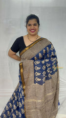 Vriksham Blue & Cream Manga Maheshwari Silk Cotton Saree-Handloom Maheshwari Saree-VS4937