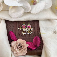 Vriksham Paisley Floral Charm Kundan Jadau Press Bugadi-Red White & Green-Pearl-J3535