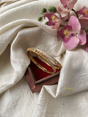 Gold Look Alike AD Stone Bangle Set -White Green Red - Bridal Bangle - G11939